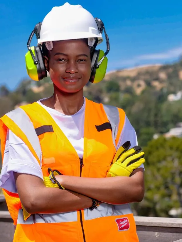 Construction site worker in safety gear